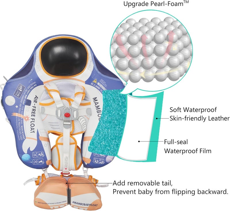 AnjeeIOT Mambobaby Float with Canopy Baby Float Non-Inflatable Baby Pool Float Solid Swimming Float Upgraded Add Tail Never Flip Over for Infant 3-24 Months, Astronauts Blue - Image 2